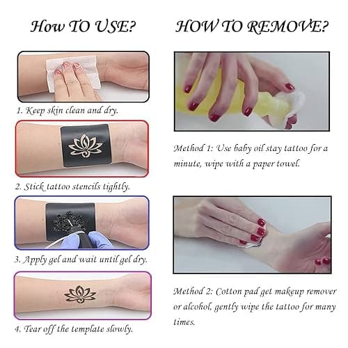 3 Packs Black Temporary Tattoo Ink and Stencils for Adults Teens Kids, Temporary Tattoo Kit Skin Friendly thumbnail 5