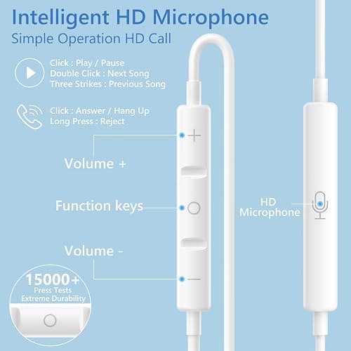 2 Packs for iPhone Headphones Wired Earbuds,【MFi Certified】 Earphones with Built-in Microphone & Volume Control,Nosie Reduction Earphones Wired Compatible with iPhone 14/14 Pro/13/12/11/XR/XS/X/8/7/SE thumbnail 7