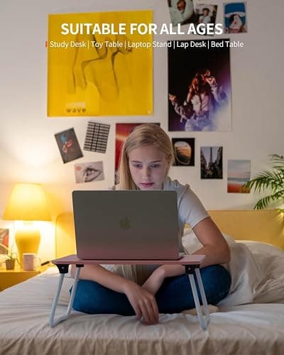 FISYOD Foldable Lap Desk, Laptop Bed Desk, Portable Bed Table, Laptop Stand for Bed & Couch, Lightweight & Mini - Oak - Oak - Medium thumbnail 4