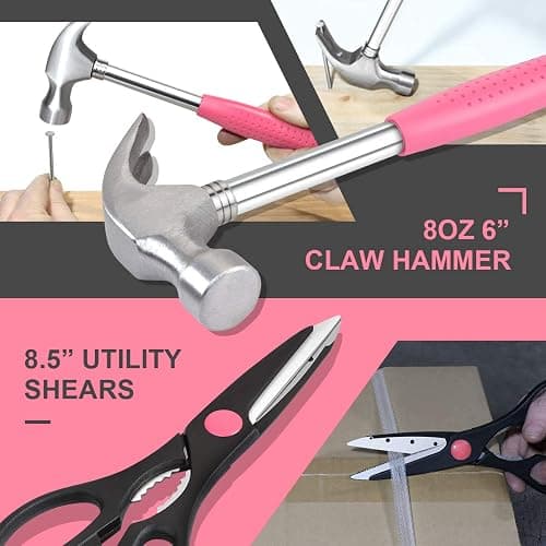 DNA MOTORING 39-Piece Household Tool Set General Repair Small Hand Tool Kit Storage Case for Home Garage Office College Dormitory Use, Pink, TOOLS-00009 thumbnail 3