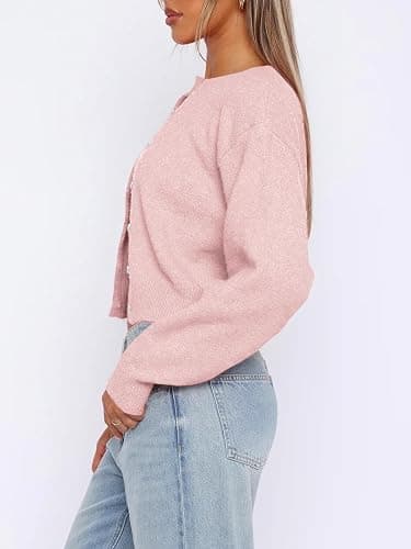 Balimtoy Women's Cropped Cardigan Sweaters Long Sleeve Button Down Sweaters Knit Cardigan Cute Y2k Open Front Crop Top thumbnail 2