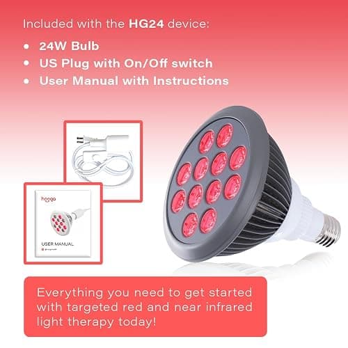 hooga Red Light Therapy Bulb, 660nm & 850nm Red & Near Infrared Light, 12 Dual-Chip LEDs, Targeted Light Bulb with Base & Braided Power Cord for Home Wellness Routine, HG24 thumbnail 4