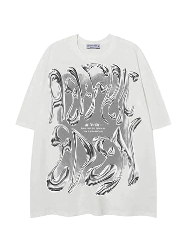 Aelfric Eden Metalic Graphic Tees Men Y2k Oversized T Shirts Women Vintage Tees Unisex Summer Tops - X-Small - White - Image 1