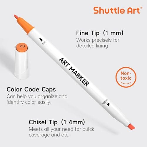Shuttle Art 101 Colors Dual Tip Alcohol Based Art Markers,100 Colors plus 1 Blender Permanent Marker Pens Highlighters with Case Perfect for Illustration Adult Coloring Sketching and Card Making thumbnail 4
