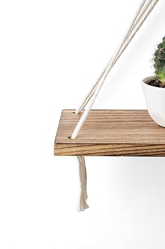 Mkono Artificial Ivy Macrame Hanging Shelves with Lights Set of 2 Boho Wall Decor Display Plants Photos Wood Floating Storage Shelf for Bedroom Bathroom Living Room Nursery Dorm Kitchen, White thumbnail 8