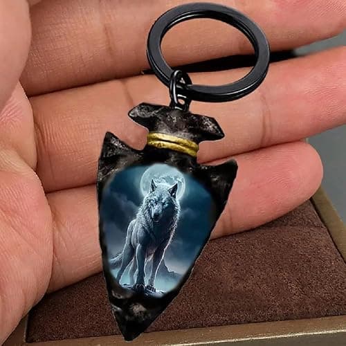 AttractionOil.com Wolf Moon Metal Arrowhead Keychain thumbnail 3