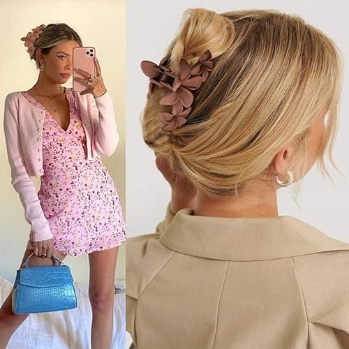 Ahoney 6PCS Flower Hair Clips for Women Strong Hold Nonslip, Big Flower Claw Clip for Thick Hair, Hawaiian Hibiscus Cute Hair Clips Beach Hair Accessories for Women Girls (Neutral) thumbnail 3