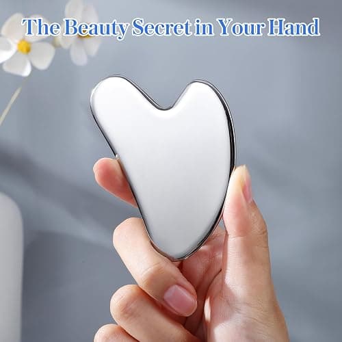 rosenice Gua Sha Facial Tools Guasha Tool Gua Sha Jade Stone for Face Skincare Facial Body Acupuncture Relieve Muscle Tensions Reduce Puffiness Festive Present (Metallic) thumbnail 4