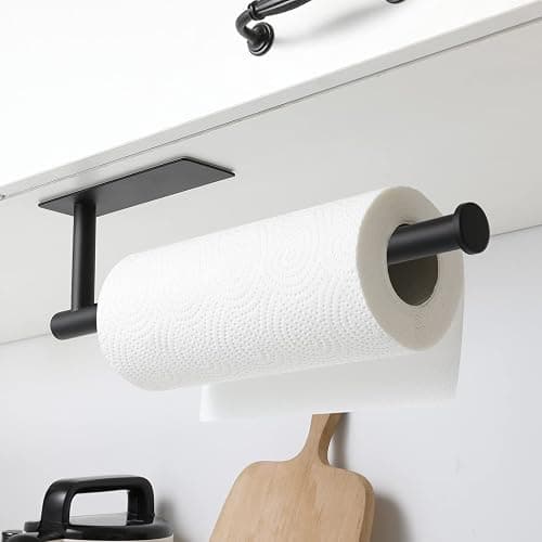 theaoo Paper Towel Holder - Under Cabinet Paper Towel Holder for Kitchen, Adhesive Paper Towel Roll Rack for Bathroom Towel, Wall Mounted Matte Black Paper Towel Rack, SUS304 Stainless Steel thumbnail 2