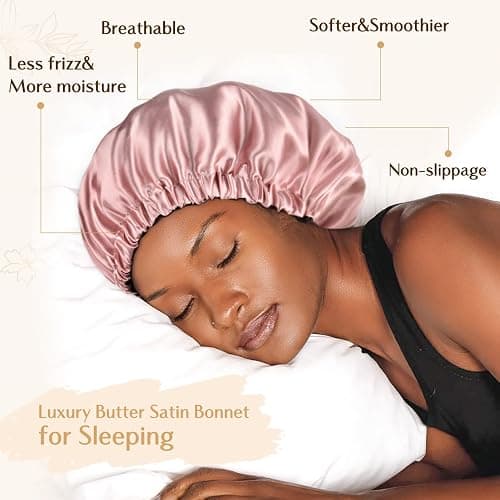 YANIBEST Adjustable Satin Bonnet Double Layer Hair Bonnet for Sleeping Bonnets for Women Hats Curly Natural Hair, Blush Pink thumbnail 2