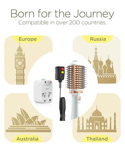 Plavogue Dual Voltage Blow Dryer Brush for European Travel,110V-240V Hot Air Brush with Volumizer, Negative Ionic Anti-Frizz - Styling Brush with Ceramic Coating for Long/Mid Hair Types, Oval Shape thumbnail 3