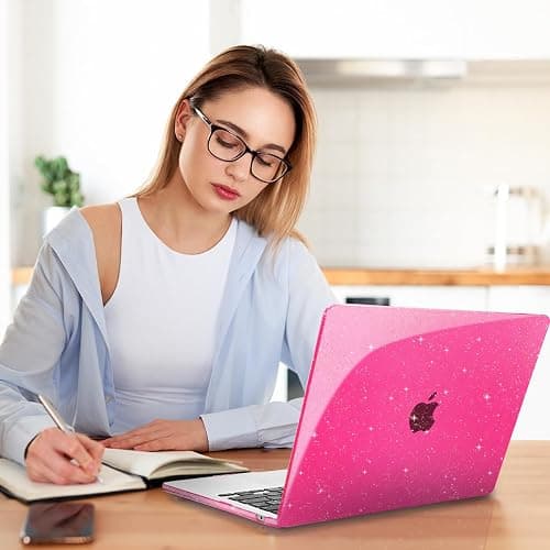 Teryeefi Pink Glitter Case Compatible with MacBook Air 13 inch 2021 2020-2018 Release M1 A2337 A2179 A1932, Sparkly Protective Hard Shell with Keyboard Cover + Screen Protector, Glitter Rose thumbnail 3