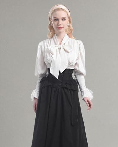 Nuoqi Victorian Blouse Womens Gothic Shirt Vintage Long Sleeve Lotus Ruffle Tops thumbnail 9
