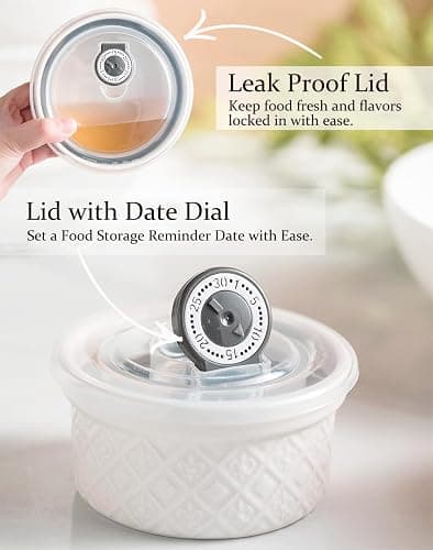 Large Mixing Bowls with Airtight Lids, Classic White Porcelain Embossed Nesting Salad Bowls for Baking and Cooking, 12/16/28/40oz Serving Bowls Set of 4, Oven and Dishwasher Safe, Thanksgiving Gift thumbnail 5