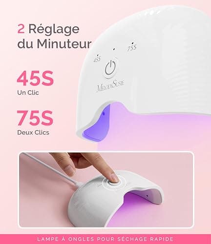 MelodySusie Lampe UV Ongles Gel Compacte et Légère (P-ART06F) avec Commande Simple par Bouton - Polymérise Tous les Gels Souples à Domicile, Notamment les Gels Semi-Polymérisés, Blanc thumbnail 4