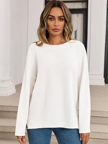 GREAIDEA Women's Pullover Fall Winter Sweaters 2025 Long Sleeve Roll Crewneck Side Slit Oversized Knit Tunic Sweater Tops thumbnail 5
