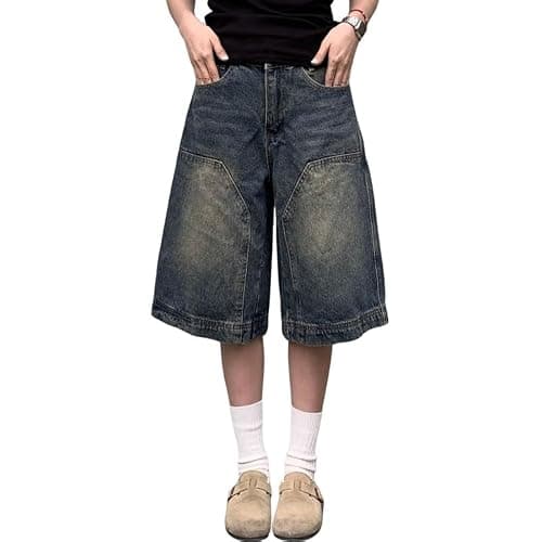 Hugboom Baggy Jean Shorts for Women Jorts Y2k Low Rise Wide Leg Denim Shorts Goth Summer Jeans Loose Streetwear Retro Blue - Image 1