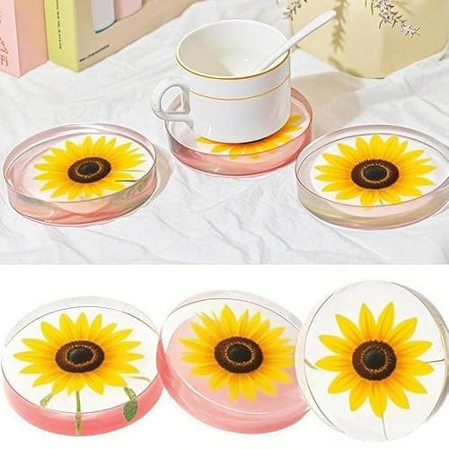 6-Cavity Deep Round Coaster Silicone Molds for Epoxy Resin, 4 Inches Coaster Resin Mold for Flower Bouquet Preservation thumbnail 4