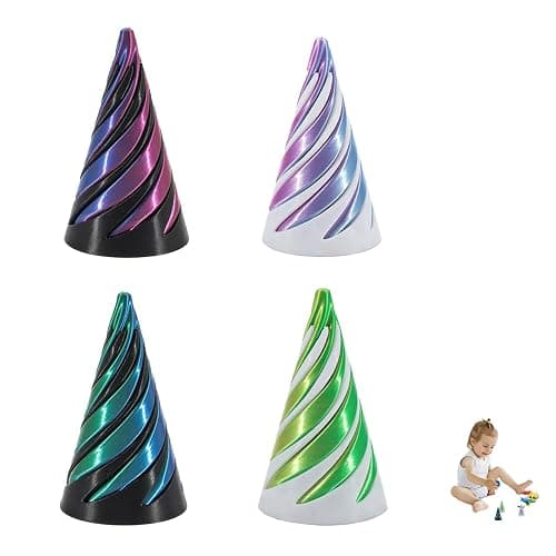 4 Pairs Spiral Cone Fidget Toys, 3D-Printed Sensory Stress Relief Pyramid Fidget Toys, 6.4CM Conical Hand Spinners for Office, School, Home Use - Anxiety Relief & Focus Enhancement Tool - Image 1