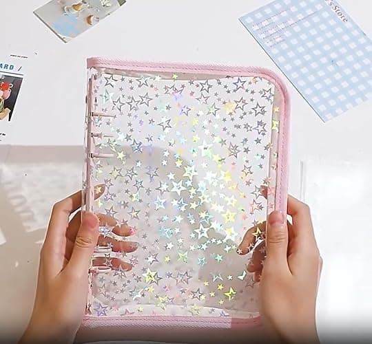 Lora Rossie Kpop Photocard Binder with 6 Stickers Sheet & 50 Shinning Protective Card Sleeves Kpop Photocard Holder Book, A5 Binder Photocard Album 25 Inner Pages with 200 Pockets 6 Ring (Pink) thumbnail 2