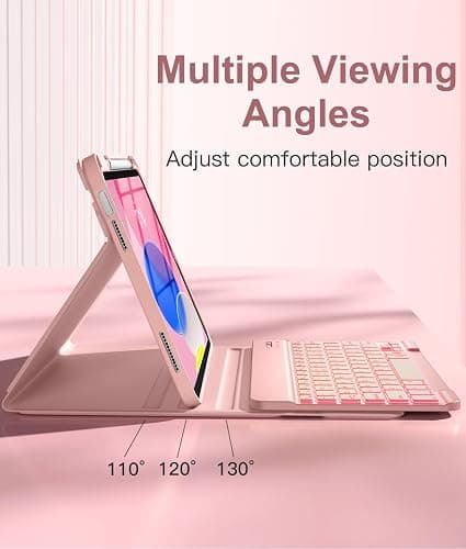 Hamile for iPad 11th 10th Generation Case with Keyboard - 7 Colors Backlit Wireless Detachable Folio Keyboard Cover with Pencil Holder for iPad A16 11-inch 2025 10th Gen 10.9 Inch 2022 (Pink Rose) thumbnail 5