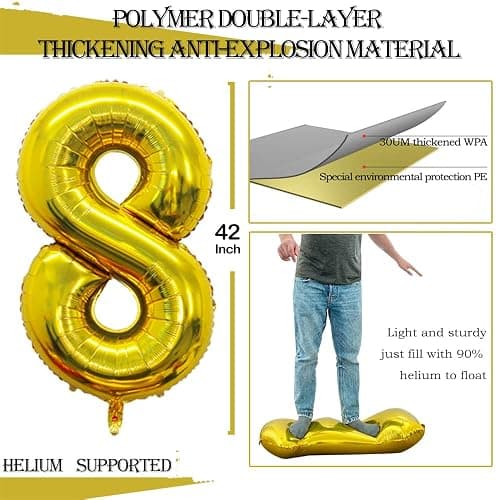 GOER Number 80 Balloons for 80th Birthday Party Decorations,42 Inch Jumbo Foil Helium Balloons for 80th Anniversary (Gold) thumbnail 2