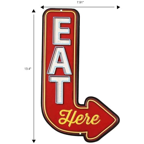 Eat Here Arrow Embossed Metal Sign thumbnail 3