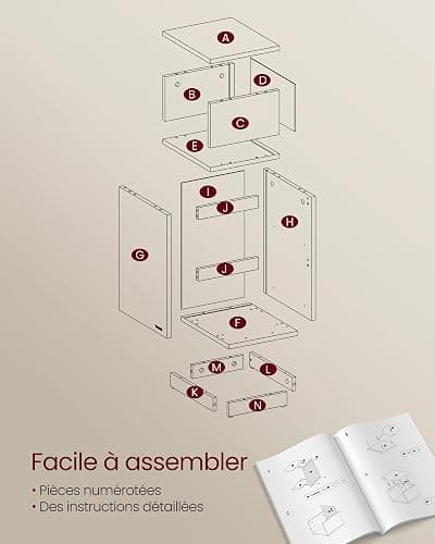 VASAGLE Kailyn Collection - Table de Chevet Étroite, Table d’Appoint, 2 Tiroirs et Compartiment Ouvert, Montage à Gauche ou à Droite, Chambre, Salon, Beige Naturel et Blanc Nuage LET656N01 - 1 - Beige Naturel + Blanc Nuage thumbnail 7