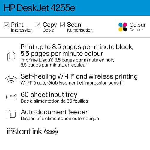 HP DeskJet 4255e Wireless All-in-One Colour Inkjet Printer, Scanner, Copier, Best for Home, 3 Months of Ink Included (588S6A) thumbnail 2