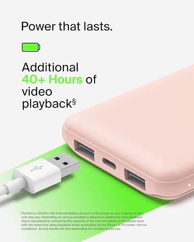 Belkin 10000mAh portable power bank, 10K USB-C portable charger with 1 USB-C port and 2 USB-A ports, battery pack for up to 15W charging for iPhone, Samsung Galaxy, AirPods, iPad, and more - Rose Gold thumbnail 3
