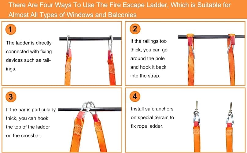 FKNGS Fire Escape Ladder, 26.2 Feet Emergency Fire Ladder, 2-3 Story Homes Reusable Safety Rope Ladder for Kids and Adults thumbnail 8