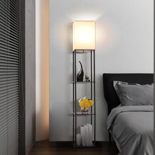 Gupuzm Floor Lamp with Shelves, Modern Square Standing Lamp with 3 Color Temperature Bulb, Corner Display Bookshelf Lamp for Living Room, Bedroom and Office (Black) thumbnail 8