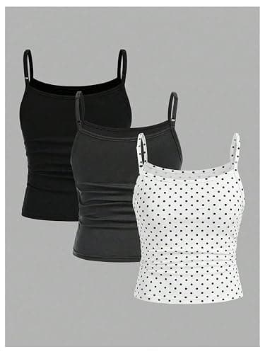 SOLY HUX Girl's Tank Tops 3 Packs Cute Ruched Spaghetti Strap Camisole Slim Fit Undershirts thumbnail 2