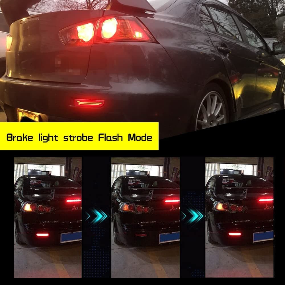 Smoked Lens Led Rear Bumper Reflector Brake Tail Light with Sequential Turn Signal Lamps and Strobe Brake Lighting for Mitsubishi Lancer, Evolution X or Outlander 2008-2017 thumbnail 8