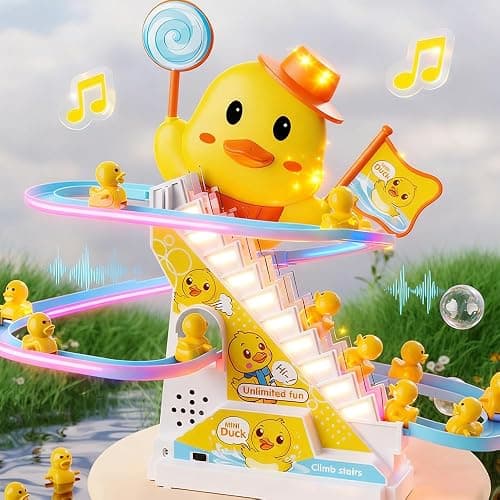 RCOOS Duck Climbing Toy Set Electric Light Slide Climbing Toys for Automatic Stairs,Playful Santa Race Game Christmas Roller Climbing Toys with LED Light and Music for Toddlers Boys Girls thumbnail 6