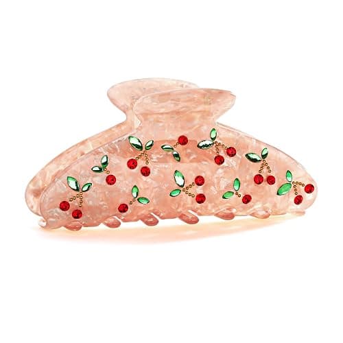 LILIE&WHITE Acrylic Pink Hair Clips For Women Cherry Hair Clip Claw Clips | With The Rhinestone Pattern In Red Cherry Strong Hair Fix Hair Clips Accessories Fashion Hair Claw For Women - Image 1