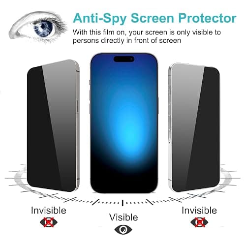 PEHAEL 2+2Pack for iPhone 15 Pro Privacy Screen Protector with Camera Lens Protector Full Coverage Anti-Spy Tempered Glass Film 9H Hardness Easy Installation Bubble Free [6.1 inch] thumbnail 4
