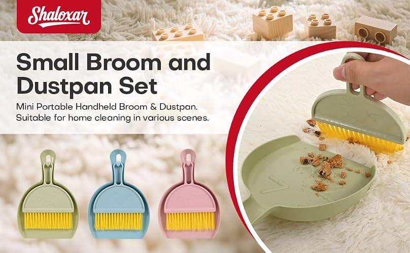 Shaloxar Small Broom and Dustpan Set,mini Compact Portable, for Home, Sofas, Kitchen countertops, Storage Shelves, Office desks, bathrooms, and pet Areas (Pink) thumbnail 9