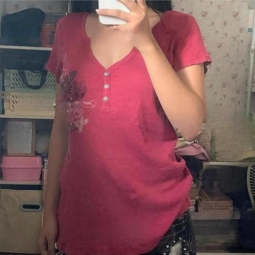Vintage Graphic Tees 2000s Tops Teen Girls Y2k Grunge Shirts Alt Emo Clothes Women Whimsy Twee Short Sleeve Top thumbnail 3