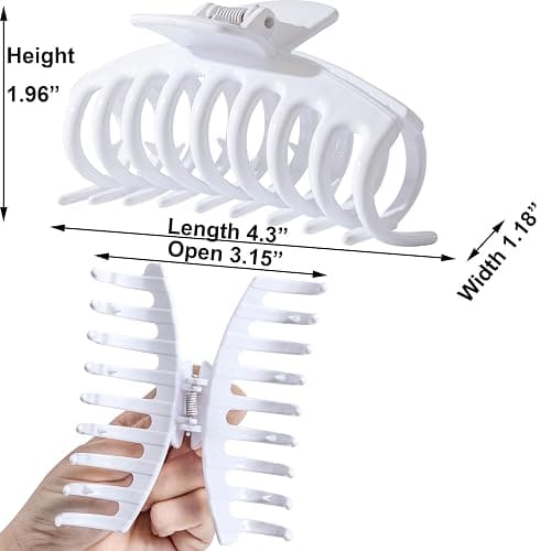 Kitiin Solid White Large Hair Claw Clips for Thick/Fine/Thin Hair,Strong holding teeth interlocking Women Jaw Clips for Hair 3 Count In set(White) thumbnail 3