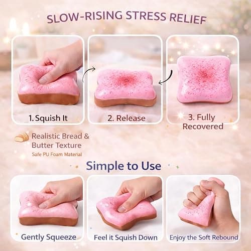 Bread Butter Squishy Food, Slow Rising Soft Squeeze Stress Relief for Desk & Office Use (Bread Pink) thumbnail 4