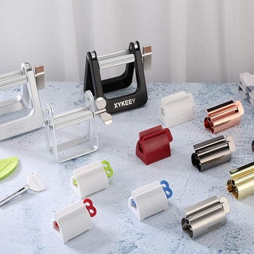 XYKEEY Toothpaste Tube Squeezer - Set of 2 Toothpaste Squeezer Rollers, Metal Toothpaste Tube Wringer Seat Holder Stand (Gold) thumbnail 7