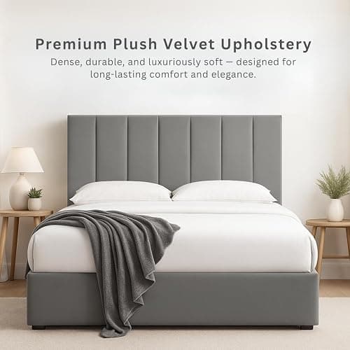 hm bedding Velvet Upholstered Headboard for Divan Beds – 20-Inch Lined Extra Padded Plush Headboard with Wooden Struts – Luxury Bedroom Furniture (Grey, Double) thumbnail 6