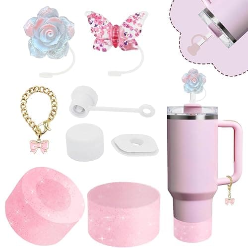 Stanley Cup Accessories Set,Including 2 Pcs 0.4in Straw Cover, 1 Silicone Spill-Proof Stopper Set of 3, 1 Cute Maple Handle Charm, 1 Silicone Boot Fits Stanley 40&30 Oz Tumbler (Peony 2.0) - Image 1