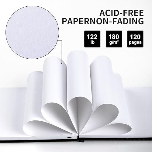 ALKALO Square Sketchbook for Drawing, 120 Pages Sketch Book, 122LB/180GSM Thick Paper, Mixed Media Sketchbook for Charcoal Pencil, Inks Pen, Colored Pencil, Acrylic Marker, Oil Pastel thumbnail 4