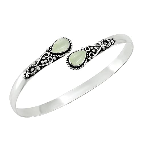 Pear Shape Natural Gemstones Bangle for Women - 925 Sterling Silver Plated Handmade Cuff Bracelet - Birthstone Adjustable Open Bangle Jewelry - Gift for Wedding Anniversaries Valentine's Day Christmas - Image 1