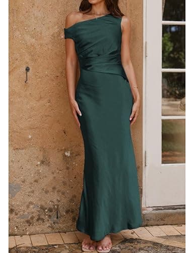Gmeitoey Women's Summer Elegant Satin Off Shoulder Sleeveless Maxi Dress Formal Cocktail Wedding Guest Long Dresses thumbnail 6