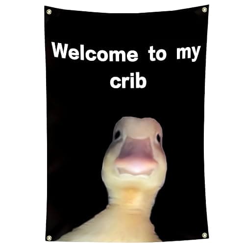 yikinb 2×3ft Welcome to My Crib Flag, Funny Flags for Bedroom Featuring The Duck,Vibrant Colors Crib Banner with Brass Grommets,Boys and Girls Welcome Photo Backdrop for Dorm Room Home College Decor thumbnail 2