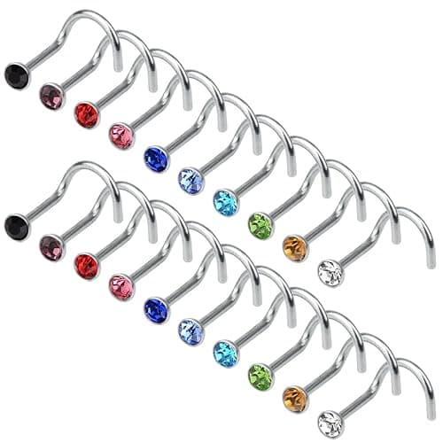 cnomg 20 pieces 316L Stainless Steel Rhinestone Nose Stud Rings Body Piercing- 10 Mixed Color 2.2 MM thumbnail 3