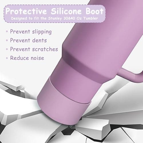 Stanley Cup Accessories Set,Including 2 Pcs 0.4in Straw Cover, 1 Silicone Spill-Proof Stopper Set of 3, 1 Cute Purple Flower Handle Charm, 1 Silicone Boot Fits Stanley 40&30 Oz Tumbler (Lilac) thumbnail 5